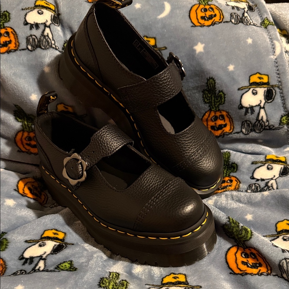 Dr. Martens Black Addina Flower Buckle Platform Shoes-NWOT